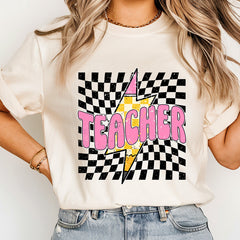 Checkered Lighting Bolt Pencil Teacher Shirt