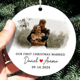 1st Christmas Married Ornament | Married Ceramic Ornament With Custom Photo And Name | Circle Shape