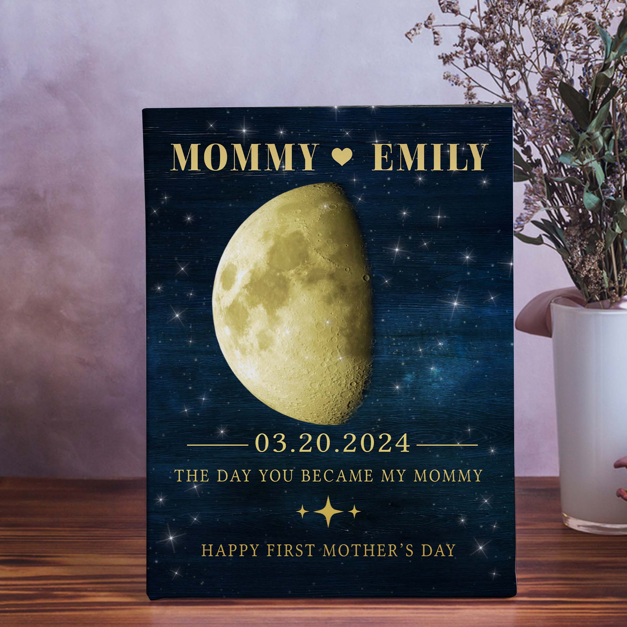 1st Mothers Day Gift | Personalized Moon Phase Canvas Mothers Day Gifts