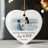 Engaged Ornament | Custom Name Engaged Ceramic Ornament For Couple | Heart Shape