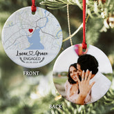 Engaged Ornament | Engaged Ceramic Ornament With Custom Map | 2 - Side Printed Circle Ornament