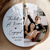 Engagement Christmas Ornaments | Engaged Ceramic Ornament With Photo | Circle Ceramic Ornament