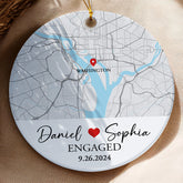 Engagement Christmas Ornaments | Custom Map Ceramic Ornament For Couples | Circle Ceramic Ornament