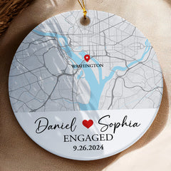 Engagement Christmas Ornaments | Custom Map Ceramic Ornament For Couples | Circle Ceramic Ornament