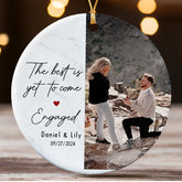 Engagement Christmas Ornaments | Custom Photo Ceramic Ornament For Couples | Circle Ceramic Ornament