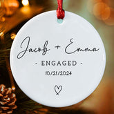 Engaged Ornament | Custom Ceramic Ornament For Couple | Circle Shape