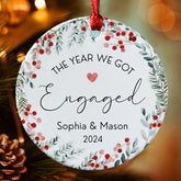Engaged Ornament | Custom Name Ceramic Ornament For Couple | Circle Shape