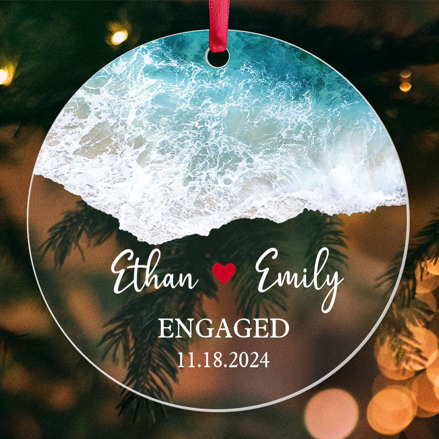 Engagement Christmas Ornaments | Custom Name Engaged Acrylic Ornament For Couple | Circle Shape