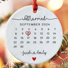 Engagement Christmas Ornaments | Custom Ceramic Ornament For Couple | Circle Shape