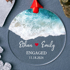 Engagement Christmas Ornaments | Custom Name Engaged Acrylic Ornament For Couple | Circle Shape