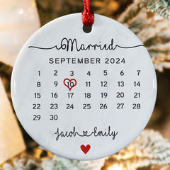 Engagement Christmas Ornaments | Custom Ceramic Ornament For Couple | Circle Shape