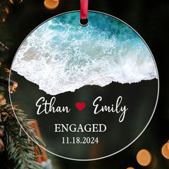 Engagement Christmas Ornaments | Custom Name Engaged Acrylic Ornament For Couple | Circle Shape