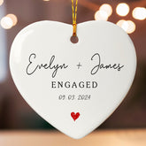 Engagement Christmas Ornaments | Custom Name Ceramic Ornament For Couple | Heart Shape