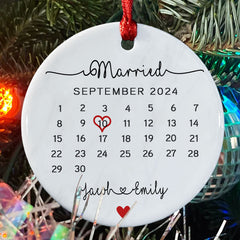 Engagement Christmas Ornaments | Custom Ceramic Ornament For Couple | Circle Shape