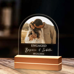Engagement Gift | Customized Acrylic Plaque for Engagement with Photo | Arch Shape 6 x 9 in