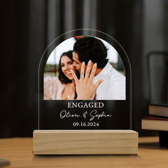 Engagement Gift | Personalised Photo Acrylic Plaque LED Night Light | Arch Shape 6 x 9 in