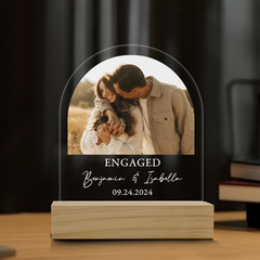 Engagement Gift | Customized Acrylic Plaque for Engagement with Photo | Arch Shape 6 x 9 in
