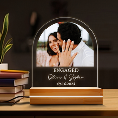 Engagement Gift | Personalised Photo Acrylic Plaque LED Night Light | Arch Shape 6 x 9 in