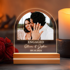 Engagement Gift | Personalised Photo Acrylic Plaque LED Night Light | Arch Shape 6 x 9 in