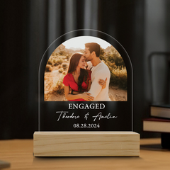 Engagement Gift | Personalized Engaged Acrylic Plaque Led Night Light | Arch Shape 6 x 9 in