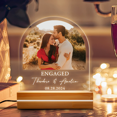 Engagement Gift | Personalized Engaged Acrylic Plaque Led Night Light | Arch Shape 6 x 9 in