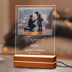 Engagement Gifts for Couples | Personalised Photo Acrylic Plaque LED Night Light | 6 x 9 in