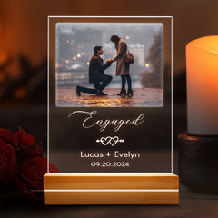Engagement Gifts for Couples | Personalised Photo Acrylic Plaque LED Night Light | 6 x 9 in