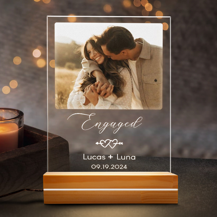 Engagement Gift | Custom Acrylic Plaque Led Night Light | Arch Shape 6 x 9 in