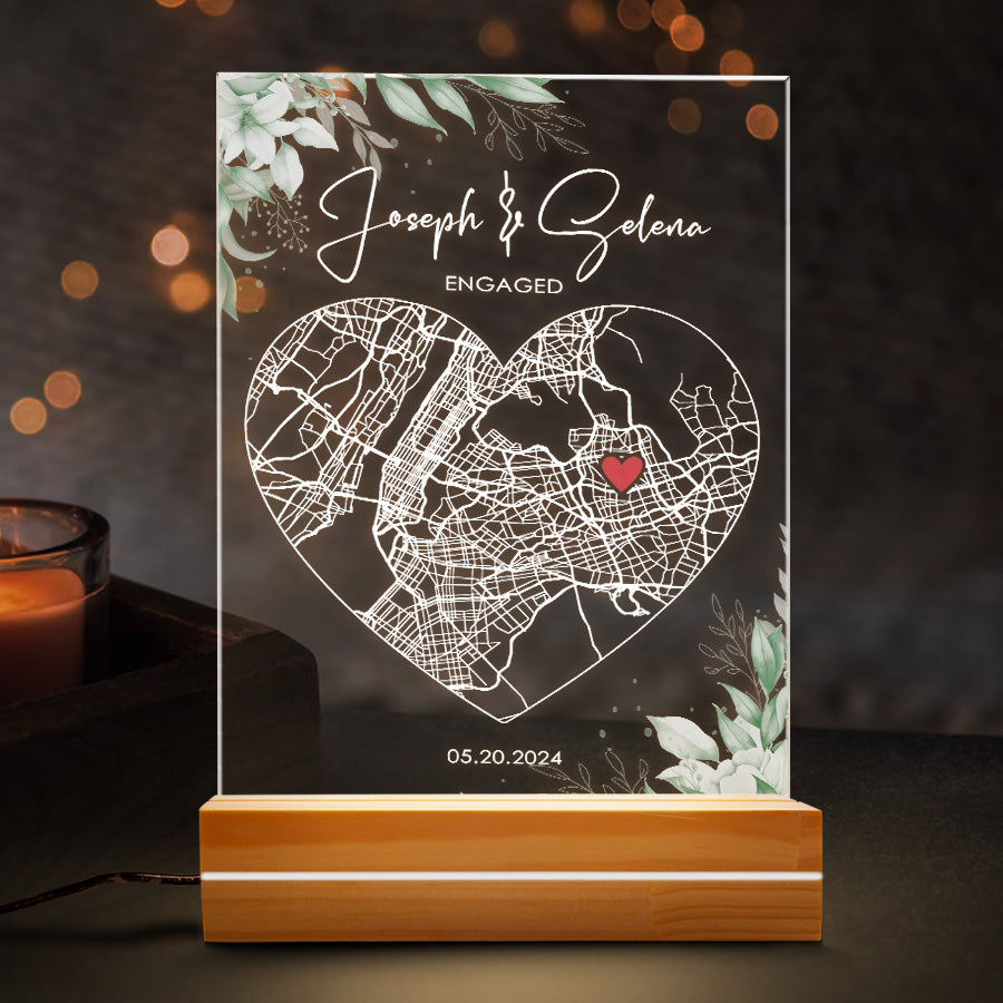 Engagement Gifts for Couples | Custom Acrylic Plaque Led Night Light | 6 x 9 in