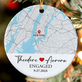 Engagement Xmas Ornaments | Custom Map Ceramic Ornament For Couples | Circle Ornament