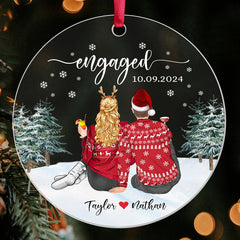 Engagement Xmas Ornaments | Custom Acrylic Ornament For Couple | Circle Shape