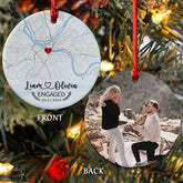 Engaged Ornament | Custom Map Ceramic Ornament For Couples | 2 - Side Printed Circle Ornament