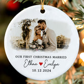 First Christmas Married Ornament | Married Ceramic Ornament With Custom Date And Name | Circle Shape