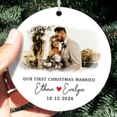 First Christmas Married Ornament | Married Ceramic Ornament With Custom Name And Date | Circle Shape