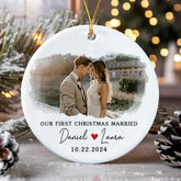 First Christmas Married Ornament | White Ceramic Ornament | Circle Shape 1-side Printed