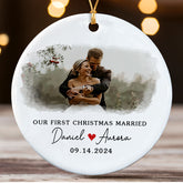 First Christmas Wedding Ornament | Married Ceramic Ornament With Custom Photo And Name | Circle Shape