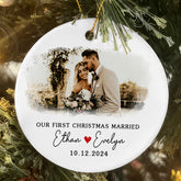 First Xmas Married Ornament | Married Ceramic Ornament With Custom Name And Date | Circle Shape