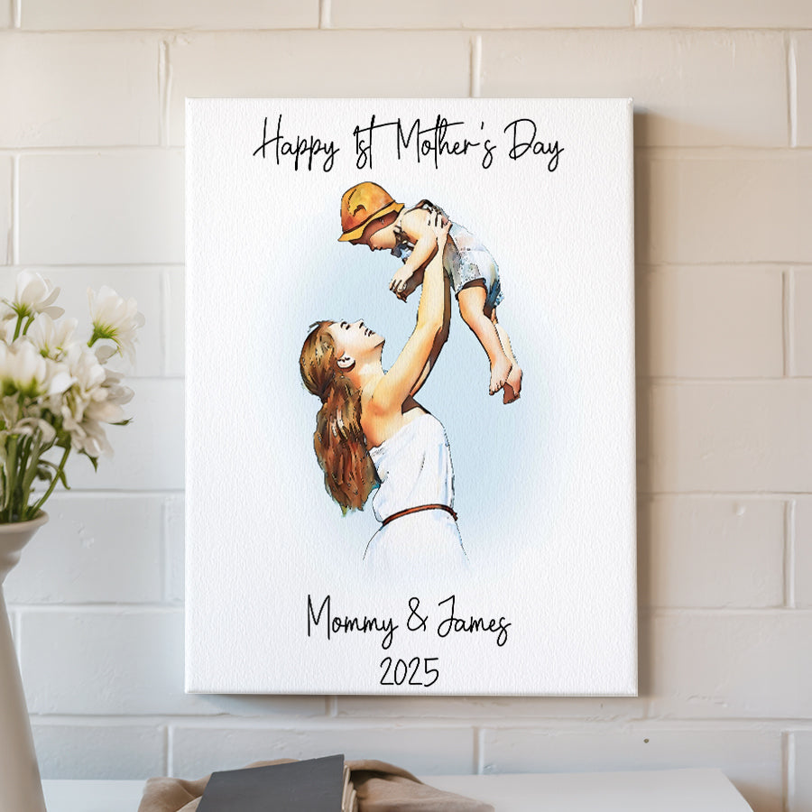 Personalized First Mothers Day Gift | First Mothers Day Canvas | Watercolor Photo Canvas For 1St Mother'S Day