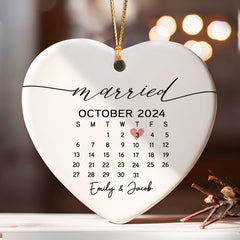 Personalized Wedding Ornaments | Wedding Ceramic Ornament With Custom Name | Heart Shape