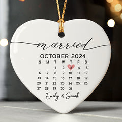 Personalized Wedding Ornaments | Wedding Ceramic Ornament With Custom Name | Heart Shape