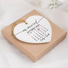 Personalized Wedding Ornaments | Wedding Ceramic Ornament With Custom Name | Heart Shape