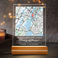 First Valentine Gift for Boyfriend Personalized | Custom Map Acrylic Plaque Led Night Light