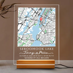 First Valentine Gift for Boyfriend Personalized | Custom Map Acrylic Plaque Led Night Light