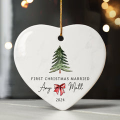 Wedding Christmas Ornament | Ceramic Ornament With Custom Name | Heart Shape