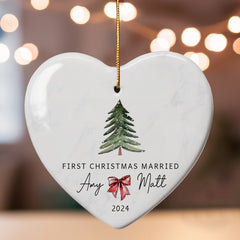 Wedding Christmas Ornament | Ceramic Ornament With Custom Name | Heart Shape