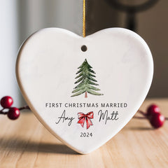 Wedding Christmas Ornament | Ceramic Ornament With Custom Name | Heart Shape