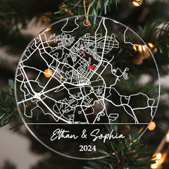 Wedding Ornament | Custom Map Acrylic Ornament | Circle Shape