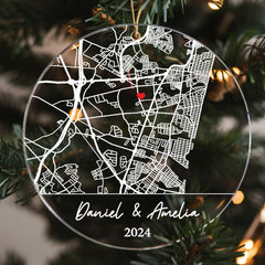 Wedding Ornament | Couple Acrylic Ornament With Custom Map | Circle Shape