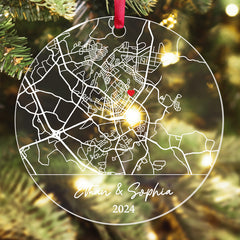 Wedding Ornament | Custom Map Acrylic Ornament | Circle Shape