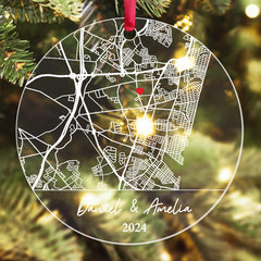 Wedding Ornament | Couple Acrylic Ornament With Custom Map | Circle Shape